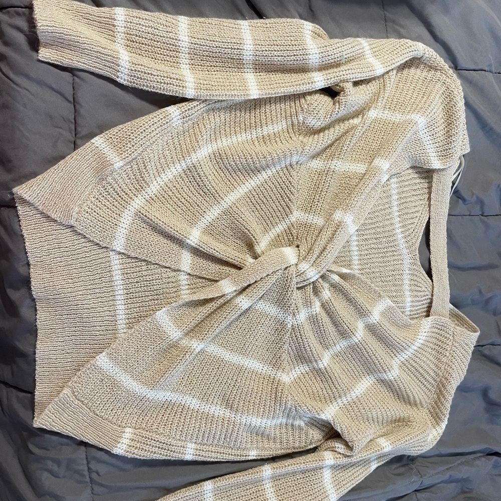 Altar'd State Beige and White Off-the-Shoulder Sweater